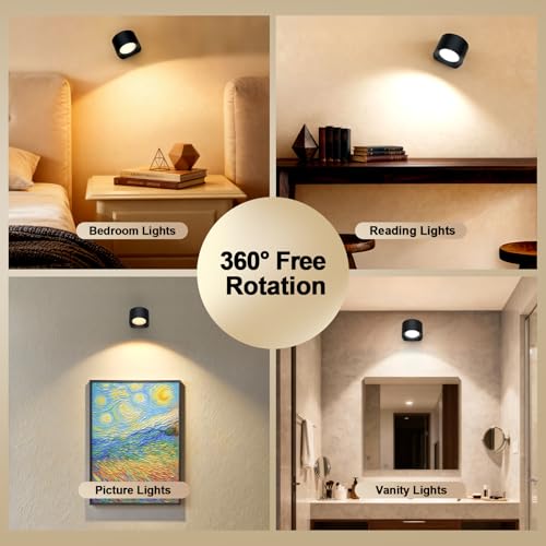 LED Wall Mounted Lights, Rechargeable Battery Operated Wall Sconces Lamp 3 Colors Temps & Remote and Touch, 360°Rotation Dimmable Wall Lights for Study Bedroom Reading Bedside (4-Pack) - style: 4-Pack