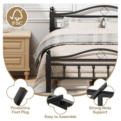 Metal Full Size Bed Frames with Headboard | 1500LBS Heavy Duty, Noise Free Design, 12 Inch Under-Bed Storage Space, No Box Spring Needed, Tool-Free Assembly - size: Full