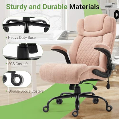 Office Chair, Big and Tall Executive Chair with Air-Lumbar Support, Breathable Desk Computer Chair with Adjustable Flip-up Armrests, Wide Cushion Seat Swivel Home Office Chair - color: Lightpink