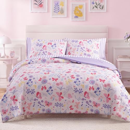 Twin Comforter Set with Sheets for Girls-5 Pieces Twin Floral Bedding Sets | Soft Bed in a Bag, Lightweight Comforter with Pillowcases & Shams, Printed Botanical , 66" X 86" - color: Botanical Flowers, size: Twin