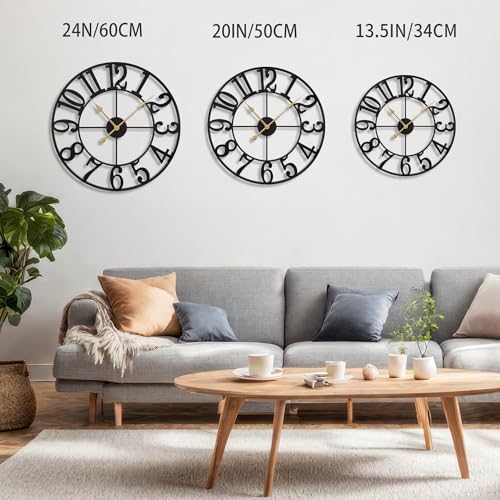 LEIKE Large Wall Clocks,Silent,Non Ticking,Battery Operated Small Vintage Round Modern Metal Wall Clock for Living Room, Bedroom,Kitchen,Farmhouse,Office Decor-13.5 Inch(Black-Arabic Number) - color: Black Metal-arabic Number, size: 13.5 IN