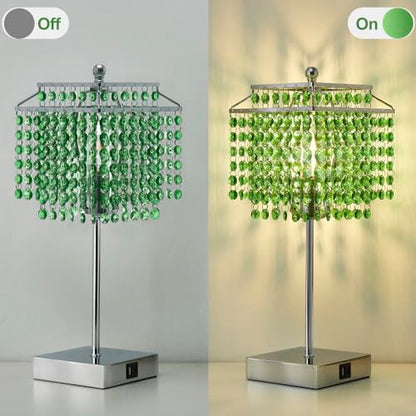 Luvkczc Crystal Table Lamp with Touch Control, Bedside Crystal Table Lamp with USB C+A Ports,Dimmable Lamp for Girls Bedroom, Living Room, Green & B11 LED Bulb Included - color: Green