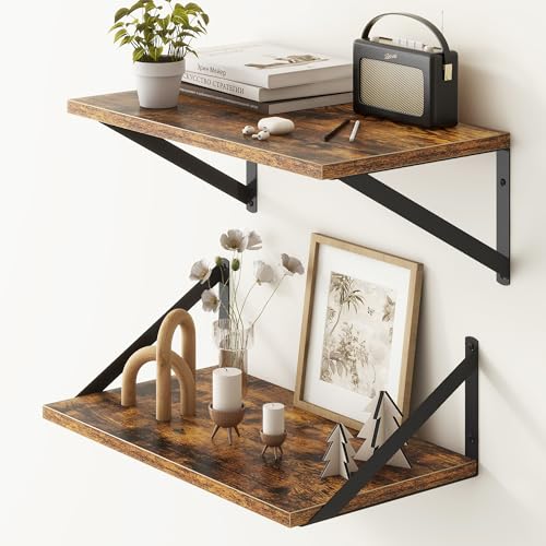 18"W x10"D Floating Shelves, Farmhouse Wall Shelves Home Decor Shelf, Deep Bathroom Shelves with Bracket, 10 Inch Deep Wall Shelf for Living Room, Kitchen, Bedroom, Rustic Brown, Set of 2 - color: Rustic Brown, size: 18"W x10"D