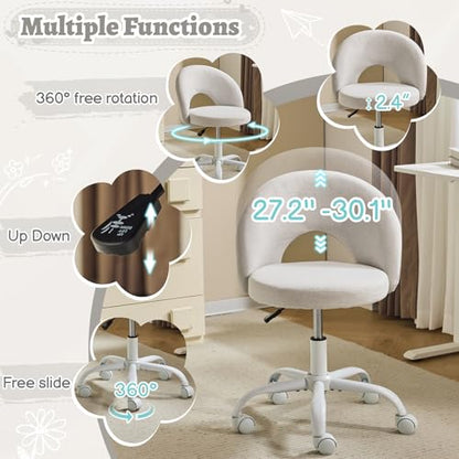 VINGLI Small Vanity Chair with Wheels for Girls.Cute Modern Adjustable Height Armless Office Desk Chair.360°Swivel Comfy Rolling Chair for Study, Make up Room,Small Space,Linen Light Gray - color: Linen Light Gray
