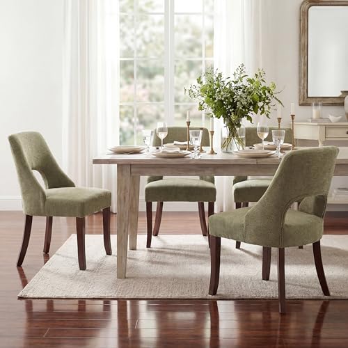 UVV Wooden Dining Chairs Set of 2, Mid Century Modern Chenille Upholstered Dining Room Chair Kitchen Chairs, Farmhouse Dinner Chair with Solid Wood Legs for Kitchen Dining Room, Green - color: Green, size: Set of 2