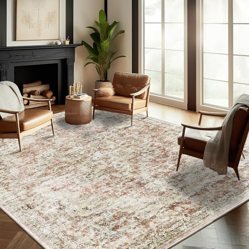 CHAMPLANT Washable Area Rug 10'x14' Boho Design Non-Shedding Easy Care Ideal for High Traffic Areas in Living Room Bedroom Office Coffee Table Kitchen Large Carpet - color: Rust-colored Vintage Flowers, size: 10' x 14' (Rectangular)