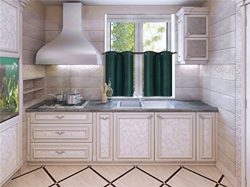 Elegant Home 2 Panels Tiers Grommets Small Window Treatment Curtain Faux Silk Insulated Blackout Drape Short Panel 28" W X 36" L Each for Kitchen Bathroom or Any Small Window # D24 (Hunter Green) - color: Hunter Green