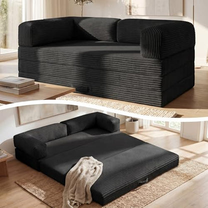 Erament Convertible Sofa Bed, Tri-Folding Mattress Queen Futon Couch Bed, Boneless Sleeper Couch Bed with Removable Armrests & Washable Cover for Guest Room, Living Room, Queen, Black - color: Black, size: Queen