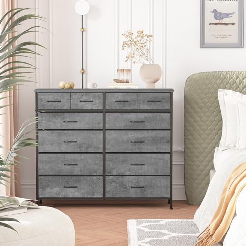 VASICAR Dresser for Bedroom with 12 Deep Drawers, Wide Chest of Drawers | Wooden-Top 55" TV Stand, Tall Fabric Dressers Clothes Organizer Storage Cabinet for Closet, Nursery, Kid's Room (Gray) - color: Carbon Grey