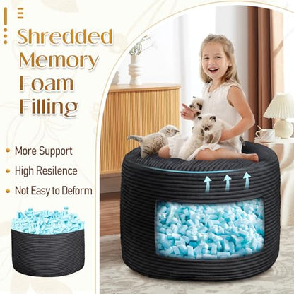 Round Ottoman Foot Rest Pouf for Living Room Couch - Soft Plush Hassock - color: Black