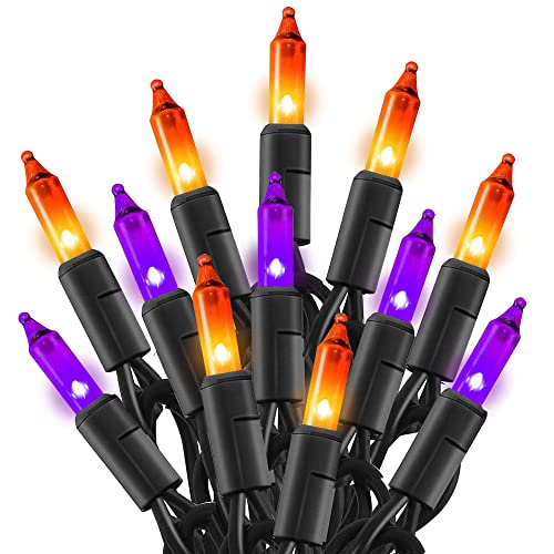 TW SHINE Purple and Orange Halloween Lights, 20FT 100 Count Incandescent Mini String Lights, Waterproof Halloween Decorations for Outdoor Indoor Patio Home Party Garden Yard Decor - color: Purple and Orange