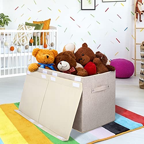 Large Toy Box Chest Storage with Flip-Top Lid, Kids Toy Storage Bin Boxes | Toy Chest with Rivets Handles for Kids, Boys, Girls, Nursery, Playroom, Living Room, Bedroom, 25"x 13" x 16" (Linen Beige) - color: Large Beige
