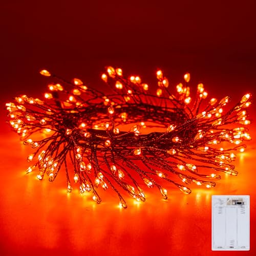 Minetom Fairy Lights Battery Operated, String Lights Waterproof Silver Wire 5 Feet 60 Led Firecracker Starry Lights for DIY Wreath Home Party Bedroom Mason Jar Indoor Halloween Decoration, Orange - color: Orange