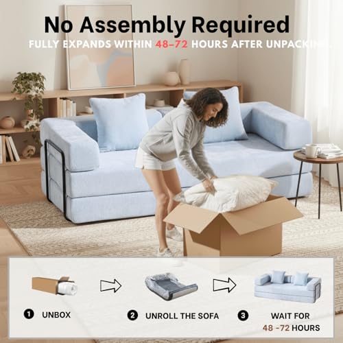 Alpen 77" Futon Couch Bed, 4-in-1 Convertible Sleeper Queen with L-Shaped Armrests, Floor Couch Beds, Lazy Sofa for Living Room Bedroom, Apartment, Light Blue - color: Blue-chenille