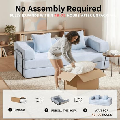 Alpen 77" Futon Couch Bed, 4-in-1 Convertible Sleeper Queen with L-Shaped Armrests, Floor Couch Beds, Lazy Sofa for Living Room Bedroom, Apartment, Light Blue - color: Blue-chenille