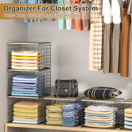 Widened & Heightened Closet Organizers And Storage Shelves With Top Board, Set of 3 Stackable Closet Shelf Organizer Storage Bin Basket For Clothes Sweaters,Space-saving, Sturdy,Wider Higher Size