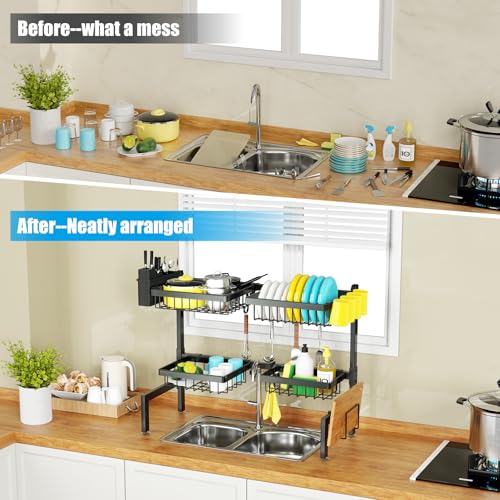 SNSLXH 4 Baskets 2-Tier Over The Sink Dish Drying Rack, 26.57"-35" | Large Dish Drying Rack for Kitchen, Extensible and Adjustable, Saving Kitchen Space - size: Large 2 tiers 4 baskets