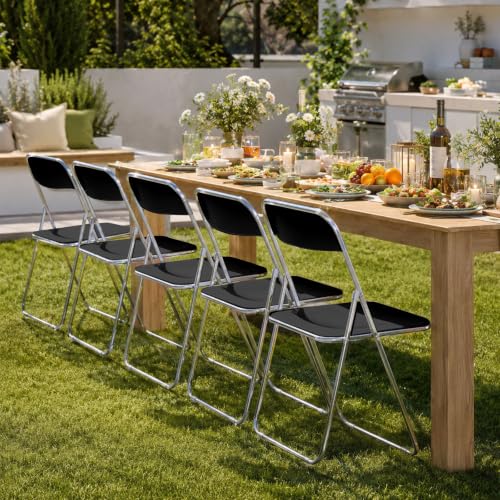 JPBSTO 6 Pack Black Plastic Folding Chairs - Banquet Bundle Stackable for Wedding Table, Event Seating, Hotel Ballroom (300lb Capacity) - color: Black, size: 6-Pack