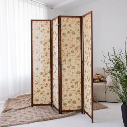 4 Panel Bamboo Room Divider, Double-Sided Privacy Screen | Double-Sided Floral Pattern, 5.6 ft Bamboo Print Folding Screen, Divider for Room Separation, Decorative Panel Divider - size: 4 Panel