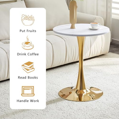 23.6" Round Dining Table, Mid-Century Modern Tulip Table with Thickened Tabletop & Metal Pedestal, Circle Bistro Table for Kitchen, Small Places, Apartments, Cafe - color: White Gold, size: 23.6" dining table