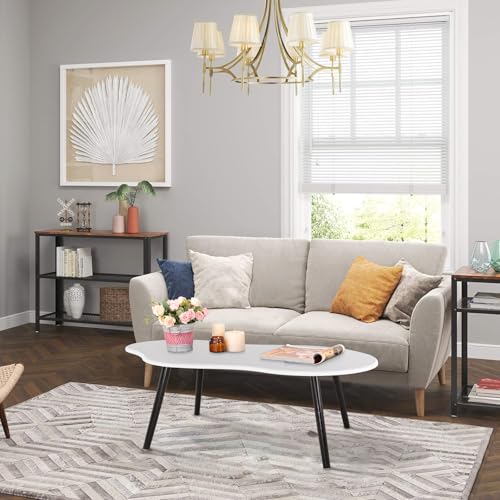 Small Coffee Table Cloud Shaped Irregular Center Table for Living Room Unique White Wood Grain Top Floor Table for Small Space Apartment - color: White