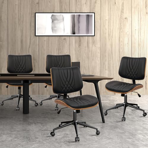 CLATINA Armless Home Office Chair, Desk Chair with Wheels, Adjustable Height Reading Chair, Leather Mid Back & Swivel Computer Chair, Modern Walnut Chairs with Back for Studio Meeting Room(Black) - color: Black Diamond-a, size: 1 Pack