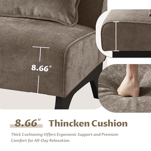 Armless Accent Chair Comfy Upholstered Modern Living Room Side Chair | Comfy Small Accent Lounge Chair with Pillow & Wooden Legs Accent Chair for Living Room Bedroom Farmhouse Reading Dark Brown - color: Deep Brown