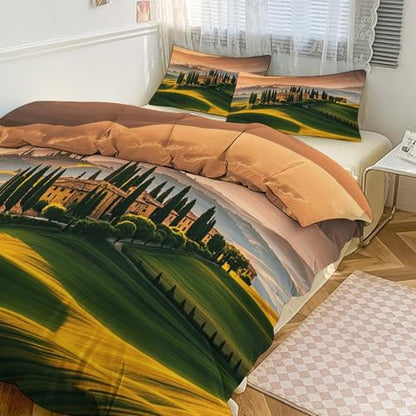 3 Piece Italy Tuscan Bedding Set - Ultra Soft Fabric & Double-Sided Print, Breathable Comforter Set with 1 Quilt Cover & 2 Pillowcases for Home Hotel, 102"x90" - size: 102"x90"