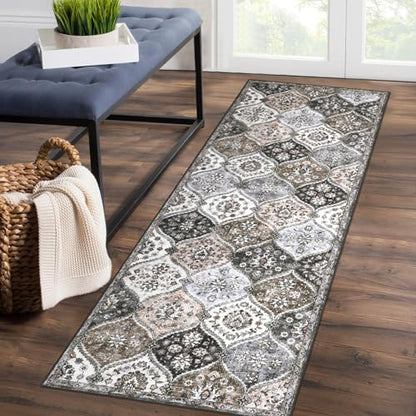 ROYHOME Runner Rug Washable Moroccan Trellis Hallway Runner Rug Entryway Rug 2' x 6' - color: Grey/Taupe, size: 2' x 6'