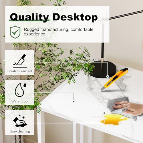 Lutown-Teen 35 inch Folding Small Desk, White Marble | Writing Gaming Computer Camping Desk for Small Spaces, No Assembly Required Home Office Table - color: White Marble, size: 35 Inch