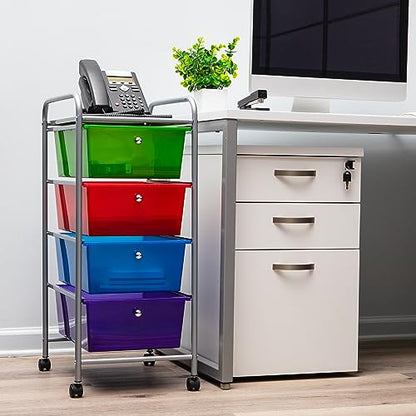 Mind Reader Rolling Cart with Drawers, Utility Cart, Craft Storage, Kitchen, Metal, 12.75"L x 15.25"W x 30"H, Multi-color
