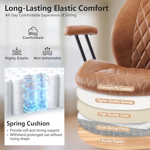 YFO Home Office Desk Chair Office Rubber Casters Ergonomic Computer Chair with Lumbar Support Adjustable Height Rolling Swivel Executive Task Armrests Chair， Brown Leather - color: Brown, size: Mid Back