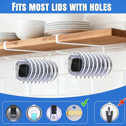 1 Pack Tumbler Lid Organizer, No Adhesive or Drilling, Kitchen Space Saver | Versatile Cup & Water Bottle Lid Holder, Under Cabinet Storage, White - style: 1 Pack, White
