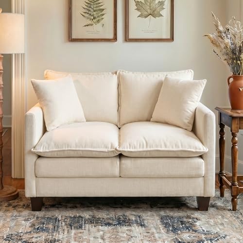 50" Love Seat, Small Cloud Sofa Couch with 2-Layer Cushion & 27" Deep Seat, 2 Pillows for Small Spaces, Bedroom, Apartment, Office, Living Room, in a Box, Beige - color: Beige, size: Loveseat