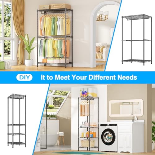 E10 Clothes Rack（With Stretchable Hanger Rod）Freestanding Clothing Racks for Hanging Clothes，Adjustable Closet Organizer System，Portable Garment Rack 73-97" W x 15" D x 72" H，Max Load 800LBS，Grey - color: Grey