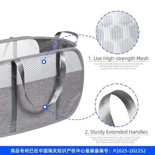 Pop Up Laundry Hamper, Holds 1.5 Loads, Honeycomb Breathable Laundry Basket | Designed at Dryer-Door Height for Easy Unloading, Collapsible with Strong Handles, Lightweight Carry, Tear-Proof Mesh