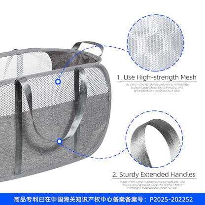 Pop Up Laundry Hamper, Holds 1.5 Loads, Honeycomb Breathable Laundry Basket | Designed at Dryer-Door Height for Easy Unloading, Collapsible with Strong Handles, Lightweight Carry, Tear-Proof Mesh