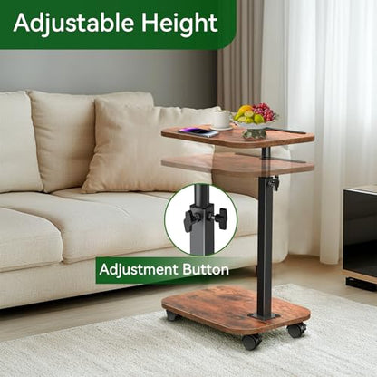 Sofa Tray Table for Couch, 360°Swivel TV Tray for Small Spaces, Adjustable Height Side Tables for Eating, C Shaped End Table for Livingroom, Bedroom, Sofa, Bed, Snack