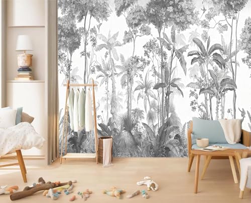 YIHWM-Peel and Stick Tropical Rainforest Wallpaper Grey Jungle Plants Mural | Tear-resistant,with a substantial feel;Will not be damaged during repositioning.Bathroom,Bedroom wallpaper.S-80"x58" - color: Yh14, size: 80"x58"