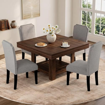 GarveeHome Square Dining Room Table for 4-6 People, Heavy Duty 350Lbs Kitchen Table with 2-Tier Storage, Waterproof Wooden Dinner Table with Sturdy Triangle Legs, Brown. - color: Brown