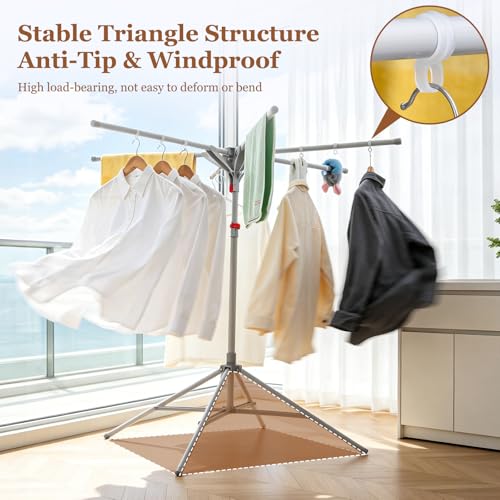Adjustable Collapsible Umbrella Style Clothes Drying Rack, 4Legs6Telescopic Arms, Space-Saving Freestanding Laundry Airer with Windproof Clips, Easy Setup Indoor Outdoor (Gray-Carbon Steel) - color: Gray-carbon Steel