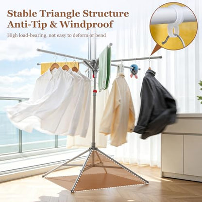 Adjustable Collapsible Umbrella Style Clothes Drying Rack, 4Legs6Telescopic Arms, Space-Saving Freestanding Laundry Airer with Windproof Clips, Easy Setup Indoor Outdoor (Gray-Carbon Steel) - color: Gray-carbon Steel