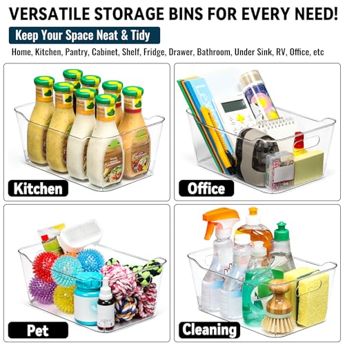 12 PACK Multiuse Clear Plastic Storage Bins for Organizing w/ Labels - Home, Kitchen, Bathroom, Office, Pantry Cabinet Shelf Organizer Bins - SOHO Collection, RV, Fridge Organization Containers - size: Medium