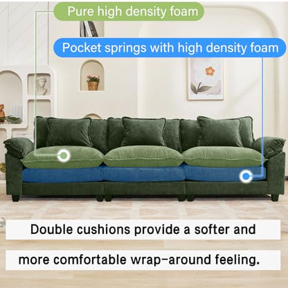 120" Modular Sectional Sofa, Comfy 3 Seater Deep Cloud Couch | Couches for Living Room, Modular Couch, Deep and Wide Seat, Chenille Sofa Sleeper with Throw Pillows, Green - color: Green, size: 120 Inch