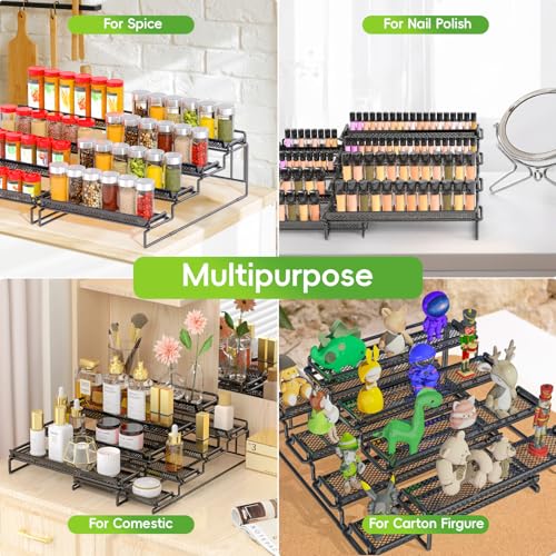 2 Pack Spice Rack Organizer for Cabinet, 4 Tier Black (S&L) Seasoning Organizer Rack for Inside Cabinets, Countertop, Pantry Storage - size: S&L