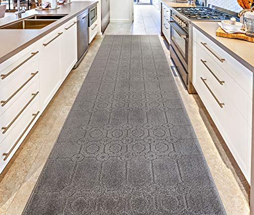 REMNAZ Custom Size Hallway Runner Rug, Art Grey, 25 in x 3 ft | Cut to Fit, Non-Slip Rubber Backed, Grip and Traction for Slipping Dogs on Hardwood & LVP, Washable, Lays Flat, Stays Put - color: Art / Grey, size: 2'1" x 3' (Rectangular)