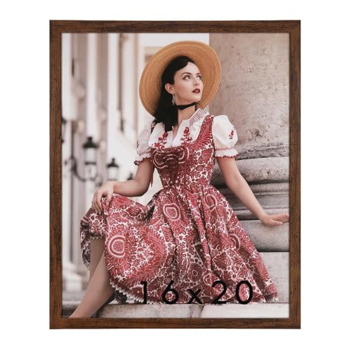 Dark Brown 16x20 Frame -Single Frame - Rustic Woodgrain 16 x 20 Poster Frame with Plexiglass for Wall Gallery Display, 16x20 Picture Frame for Puzzle, Artwork, Photo and Poster - Ideal Christmas Day - color: Brown, size: 16x20 in