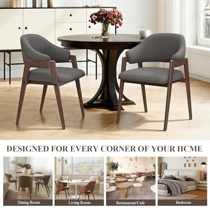 MALOL Wooden Dining Chairs Set of 2, Modern Fabric Upholstered Dining Room Chair, Kitchen Side Chairs, Farmhouse Dinner Chair with Curved Open Back for Kitchen, Grey - color: Grey, size: Set of 2