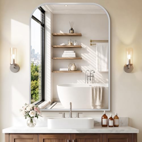 COFENY Bathroom Mirror, 30x40 inch Silver Rectangle Wall Mounted Mirror with Thin Frame, Bathroom Vanity Mirrors for Over Sink, Entryway, Living Room, Bedroom - color: Silver, size: 40"L x 30"W