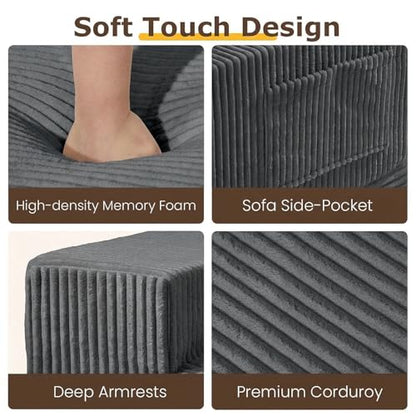cidludto Convertible Sofa Bed, 78" Oversized Boneless Loveseat Couch 2 in 1 Foldable Futn Bed Couch in A Box, Folding Sofa Chair for Living Room, No Assembly Required, Grey - color: Grey, size: Three Seat-78''